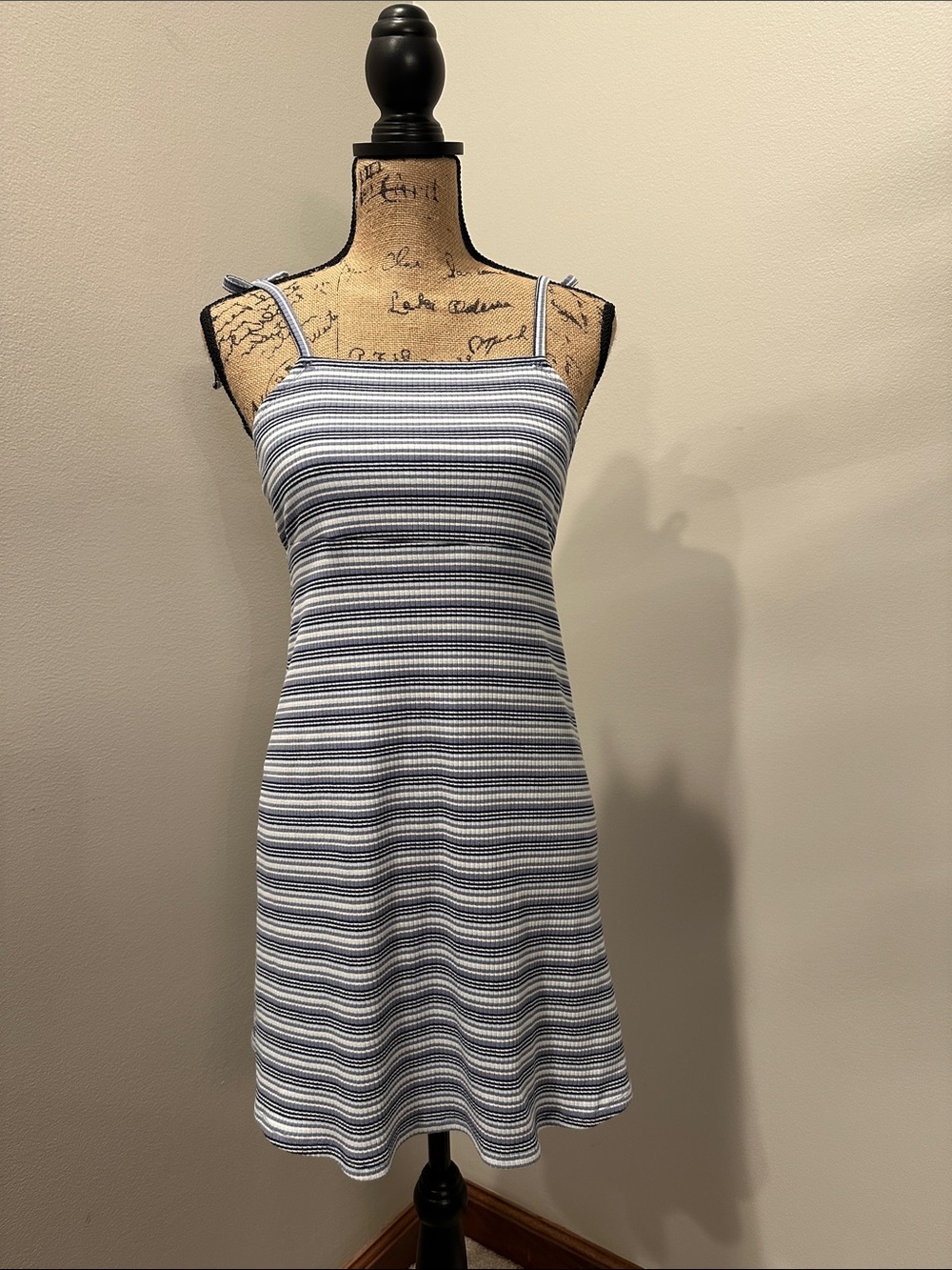 Arizona Jean Company Blue & White Striped Spaghetti Strap Mini Dress
